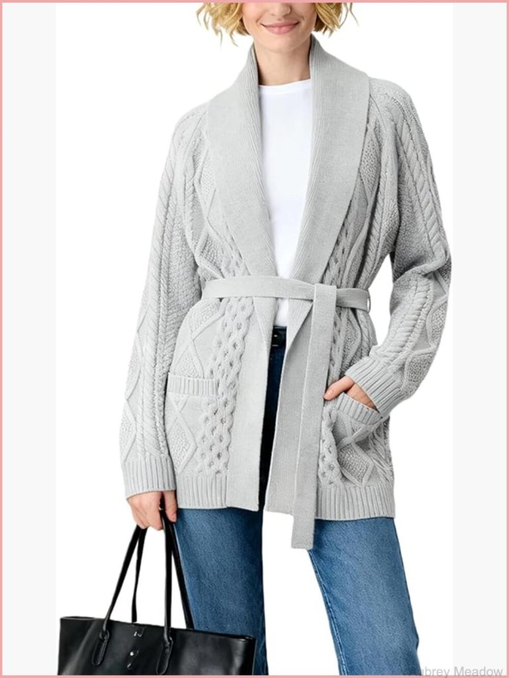 Cable Knit Open Front Cardigan with Removable Belt